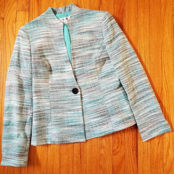 Jones Studio Tweed Blazer Teal Multi 4 - Picture 1 of 8